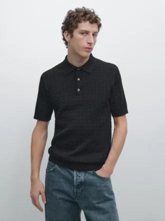 100% Cotton Cable-Knit Polo Shirt
