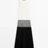 100% Cotton Contrast Knit Midi Dress