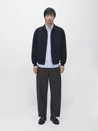 100% Cotton Knit Cardigan with Polo Collar