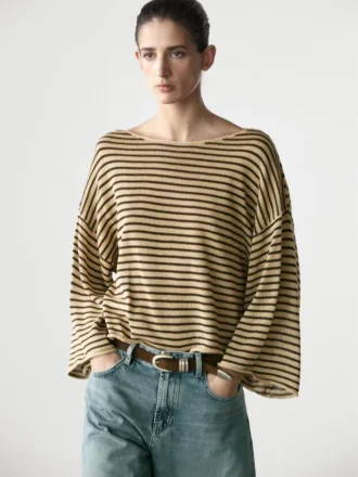 100% Cotton Striped Knit Sweater