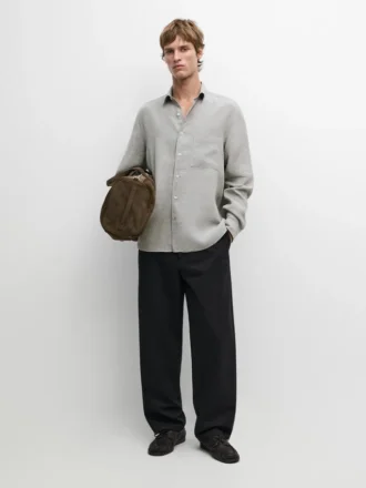 100% Linen Shirt with Pocket Detail