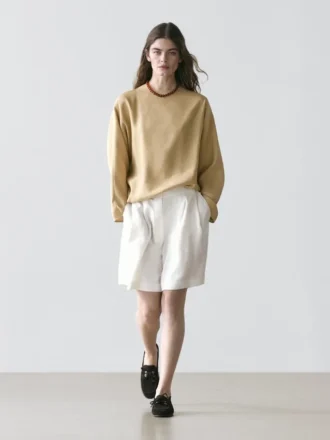 100% Linen Short Pleated Bermuda Shorts