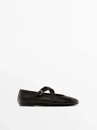 Ballet Flats with Criss-Cross Straps and Buckle