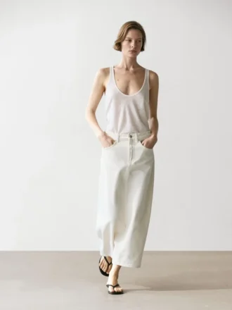 Barrel Fit Denim Midi Skirt