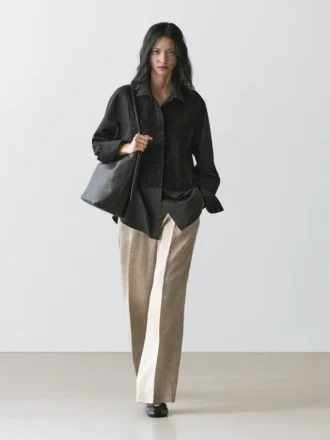 Bib Front Shirt with Embroidered Detail