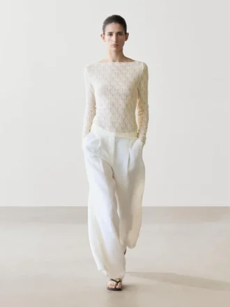 Boat Neck T-Shirt with Lace Detail