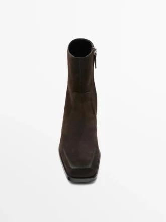 Brushed Split Leather Ankle Boots