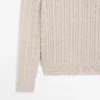 Cable-Knit 100% Cotton Sweater with Crew Neck