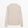 Cable-Knit 100% Cotton Sweater with Crew Neck