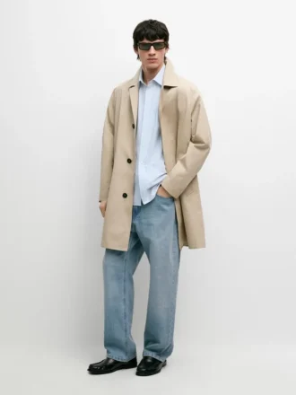 Check Cotton Trench Coat with Interior Detail