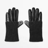 Contrast Nappa Leather and Knit Gloves