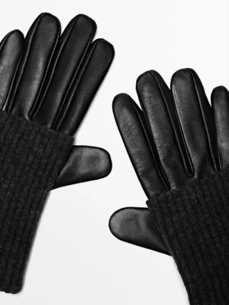 Contrast Nappa Leather and Knit Gloves