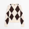 Cotton Argyle Knit Cardigan