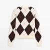 Cotton Argyle Knit Cardigan