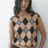 Cotton Argyle Knit Sweater