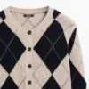 Cotton Blend Argyle Knit Cardigan