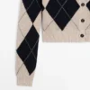 Cotton Blend Argyle Knit Cardigan