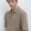 Cotton Blend Cable-Knit Polo Sweater