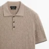Cotton Blend Cable-Knit Polo Sweater