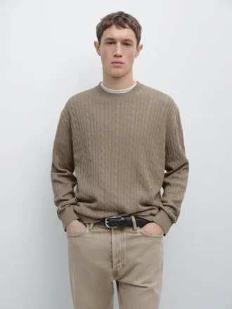 Cotton Blend Cable-Knit Sweater