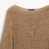 Cotton Blend Knit Boat Neck Sweater