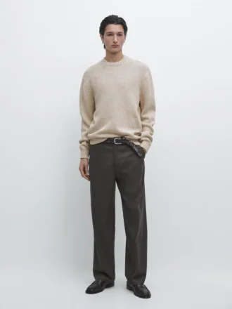 Cotton Blend Knit Crew Neck Sweater