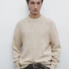 Cotton Blend Knit Crew Neck Sweater