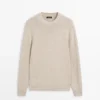 Cotton Blend Knit Crew Neck Sweater
