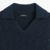 Cotton Blend Knit Polo Collar Sweater