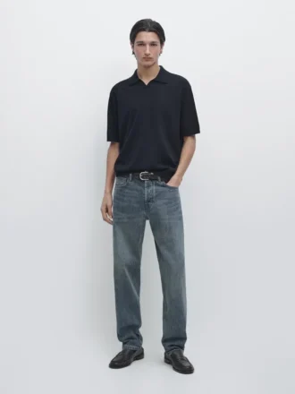 Cotton Blend Knit Polo Sweater