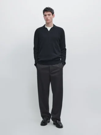 Cotton Blend Knit Polo Sweater