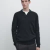 Cotton Blend Knit Polo Sweater