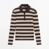 Cotton Blend Knit Polo Sweater