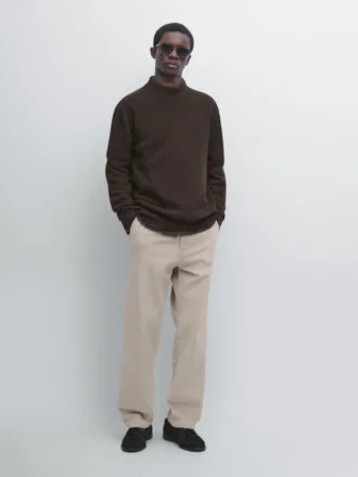 Cotton Blend Knit Sweater with Mock Turtleneck