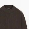Cotton Blend Knit Sweater with Mock Turtleneck