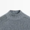 Cotton Blend Knit Sweater with Mock Turtleneck