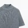 Cotton Blend Knit Sweater with Mock Turtleneck