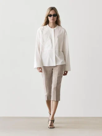 Cotton Blend Shirt with Embroidered Detail