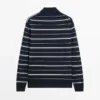 Cotton Blend Striped Knit Polo Sweater