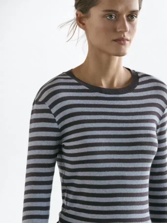 Cotton Blend Striped Long Sleeve T-Shirt
