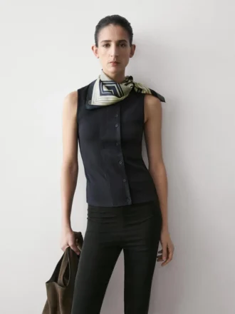 Cotton Blend Top with Placket Detail