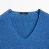 Cotton Blend V-Neck Knit Sweater