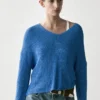 Cotton Blend V-Neck Knit Sweater