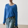 Cotton Blend V-Neck Knit Sweater