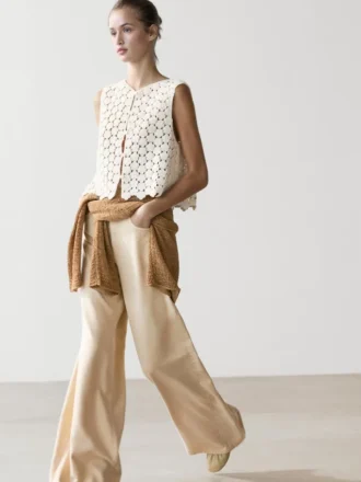 Cotton Crochet Vest with Floral Details