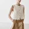 Cotton Crochet Vest with Floral Details