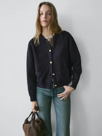 Cotton Knit Cardigan with Gold Buttons