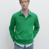 Cotton Knit Polo Collar Sweater