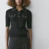 Cotton Knit Polo Shirt with Contrast Detail