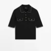Cotton Knit Polo Shirt with Contrast Detail